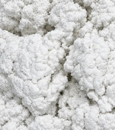 Close-up of white cellulose fibre in soft, crumbly clumps